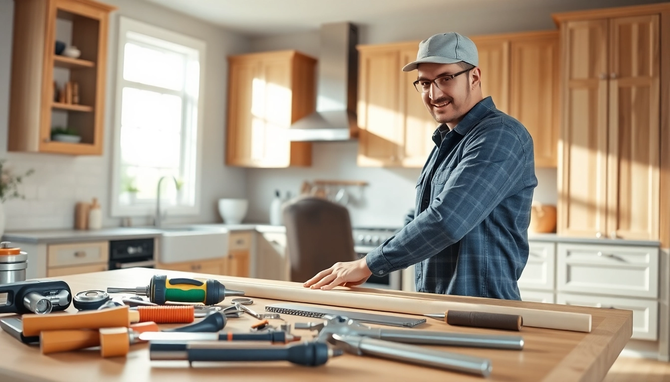 Enhancing home improvement with a skilled craftsman transforming a kitchen.