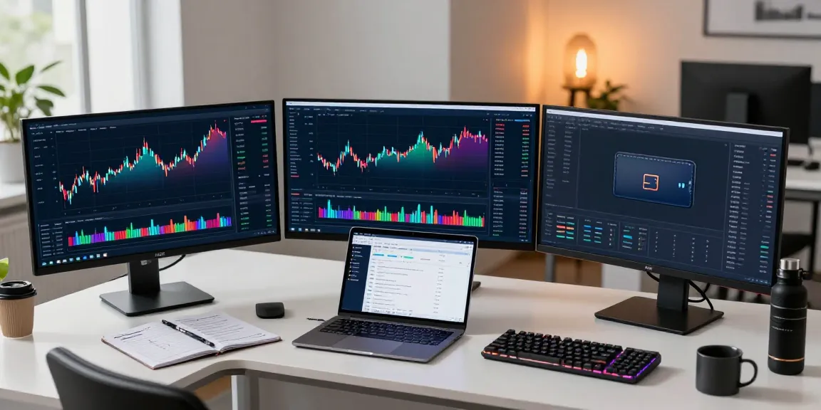 TSE market data feed analysis in a professional trading environment with cryptocurrency visuals.