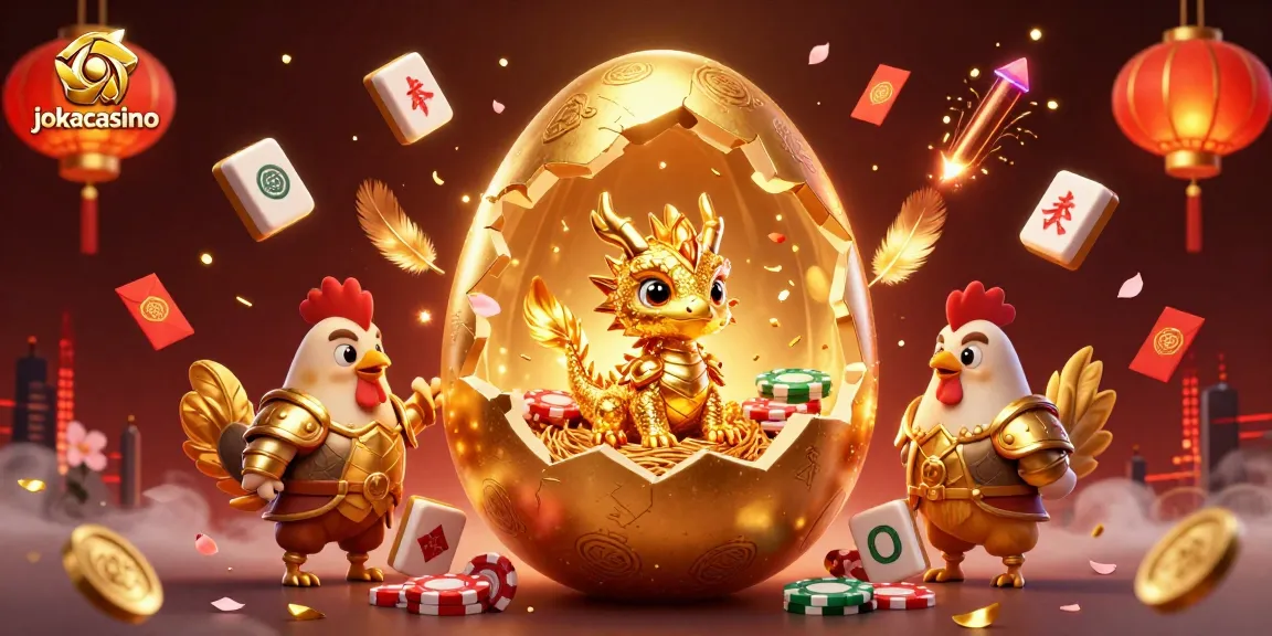Experience the thrill at jokacasino with a dazzling golden dragon and poker chips in vibrant 3D art.