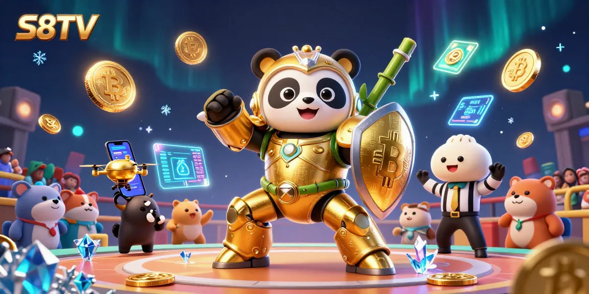 S8TV sports betting arena illustration showcasing unique character competition with crypto elements.