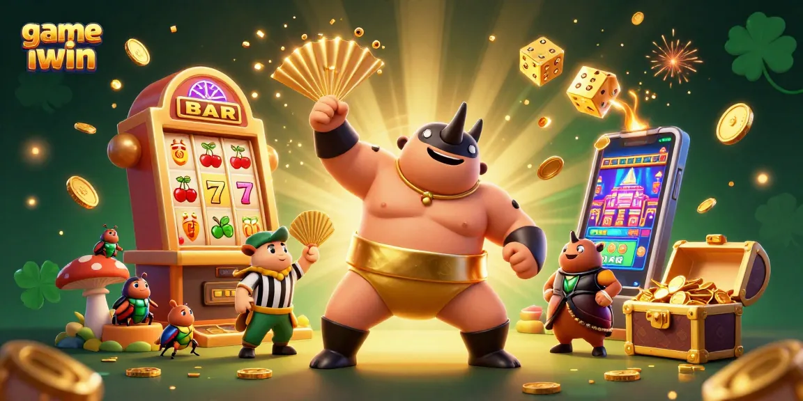 Experience the thrill of game iwin with a vibrant 3D casino-themed illustration featuring dynamic characters and exciting elements.