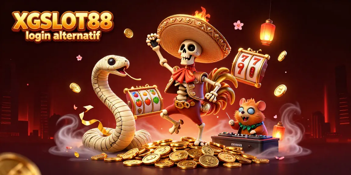 Ilustrasi 3D memperlihatkan XGSLOT88 login alternatif dengan karakter mariachi dan elemen kasino, penuh warna dan detail.