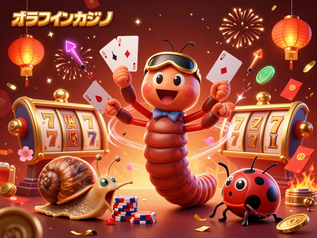 オンラインカジノで楽しむスロットゲームの様子を描いたイラスト