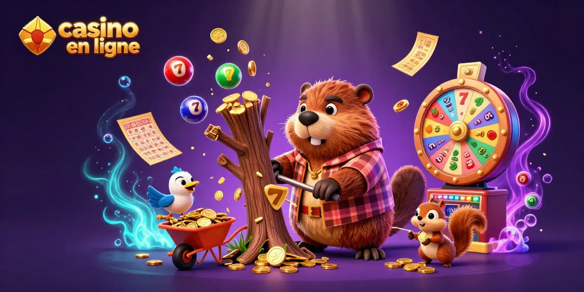 Jeu captivant de casino en ligne avec un castor, un oiseau et un écureuil collectant des pièces d'or.