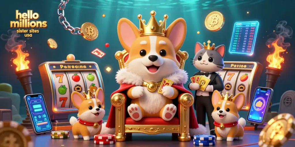 Experience the thrill of hello millions sister sites usa with vibrant gaming elements in this dynamic 3D illustration.