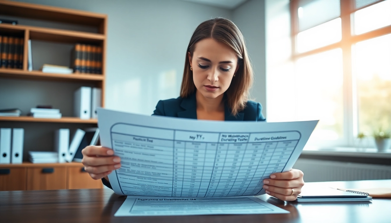 Analyze NY maintenance duration guidelines table with a professional reviewing key details.