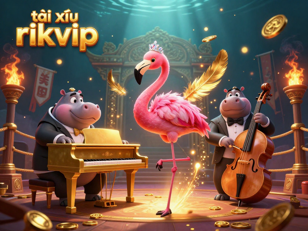 Engage your luck at tài xỉu rikvip with this festive 3D casino scene featuring vibrant characters and dynamic game elements.