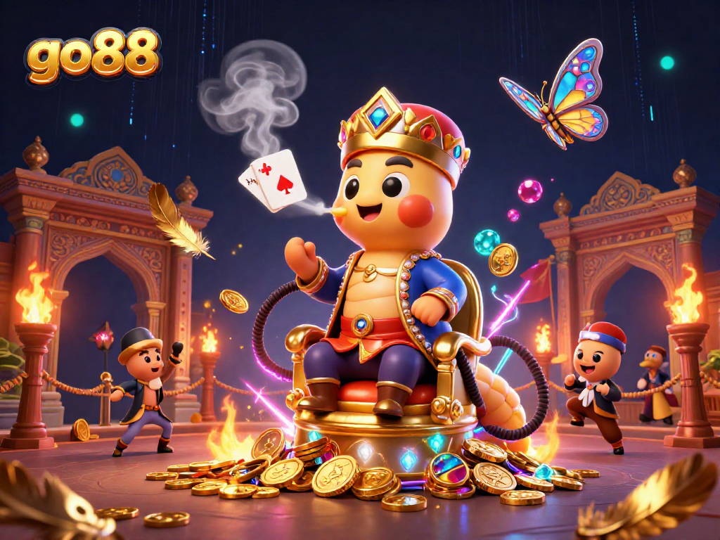 Experience go88's vibrant gaming setting with a unique caterpillar champion in 3D casino action.