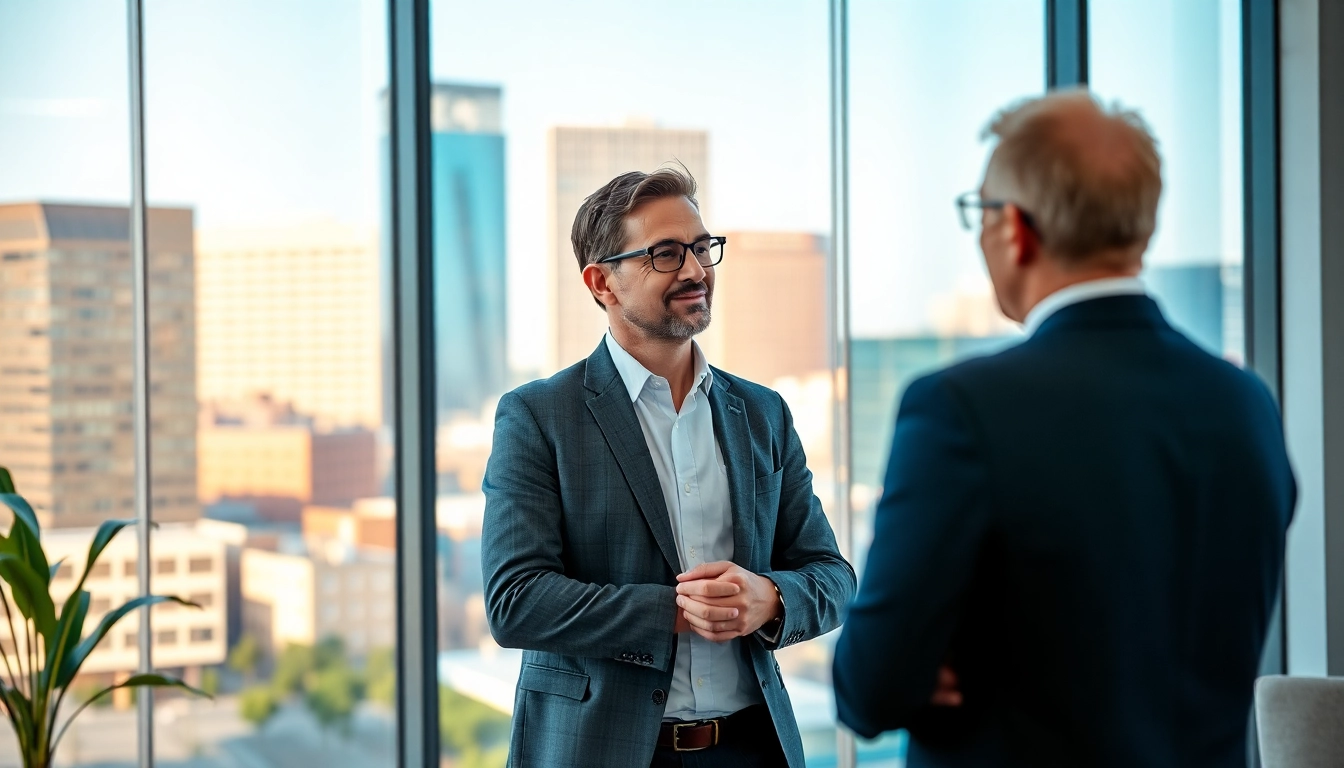 Engaging business coach near Sacramento discussing strategies with a client in a modern office.