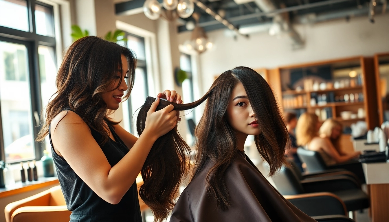 Transforming hair with award winning hair stylists in an elegant salon setting showcasing expertise.