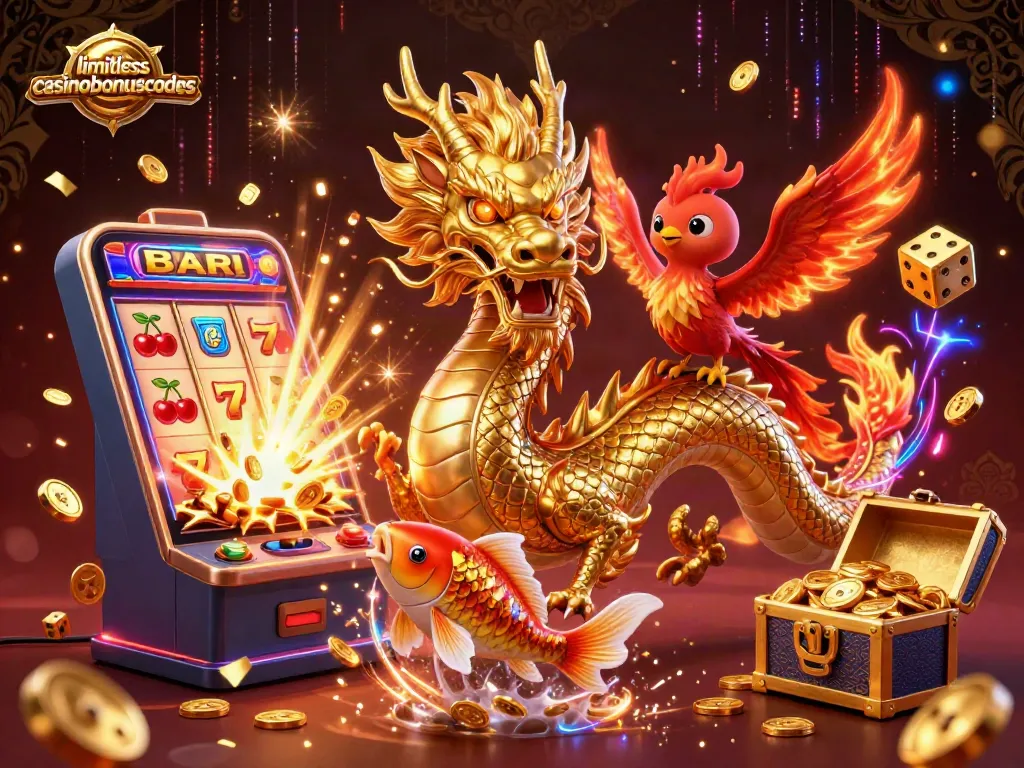 Engage with limitlesscasinobonuscodes in an ultra-detailed 3D scene showcasing dynamic casino elements and characters.