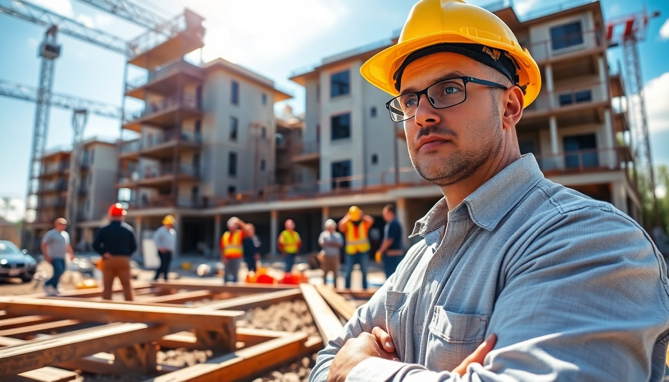 New Jersey General Contractor assessing a construction site with a work team demonstrating professionalism.