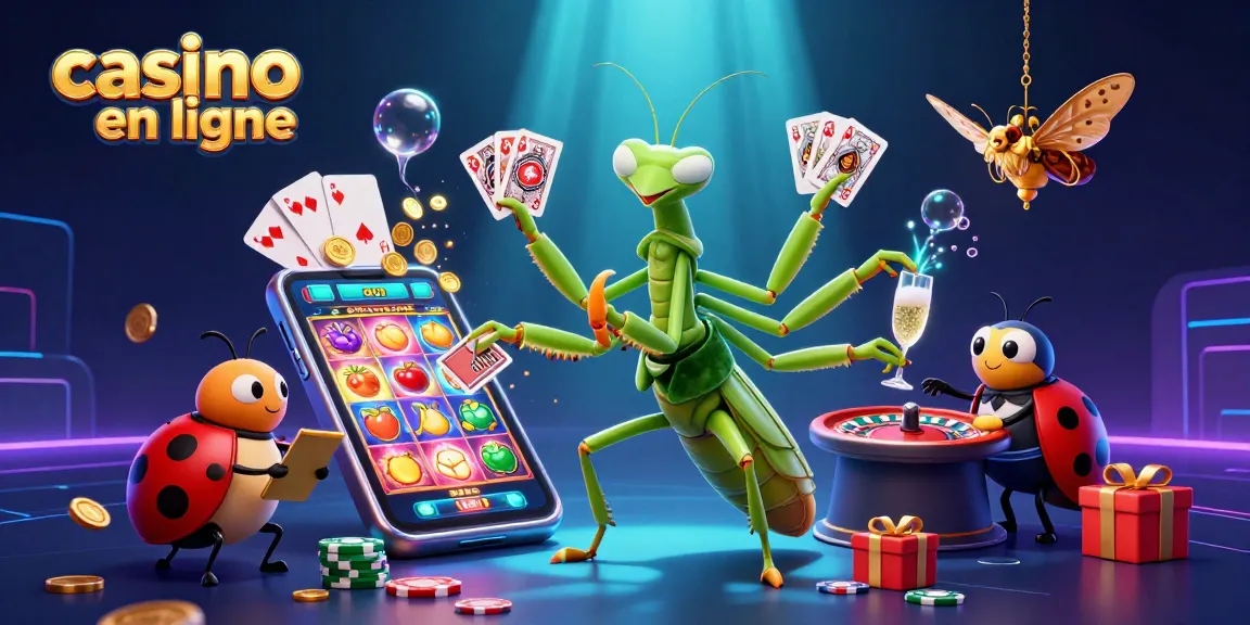 Jouer au casino en ligne avec une illustration dynamique d'un prédateur aux cartes, accompagnée d'autres personnages colorés.