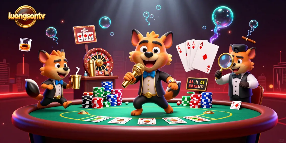 Experience thrilling moments with luongsontv in a lively casino scene featuring hyena comedians and vibrant poker action.