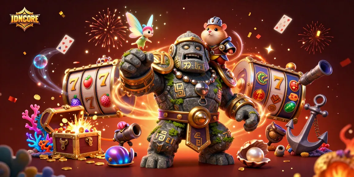Play thrilling slots with IDNSCORE while enjoying a magical golem adventure filled with treasures and games.