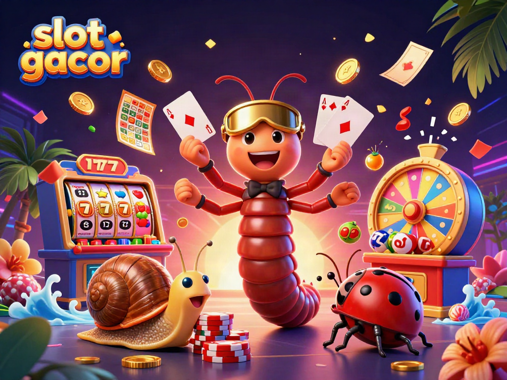 Experience the thrill of slot gacor with 3D cartoon characters in a vibrant casino setting.