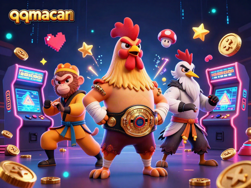 Experience thrilling gameplay opportunities with qqmacan's vibrant casino illustration featuring dynamic characters.