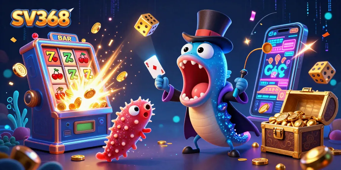 Win big at SV368 with a vibrant scene of casino magic featuring a deep-sea eel and jackpot celebrations.