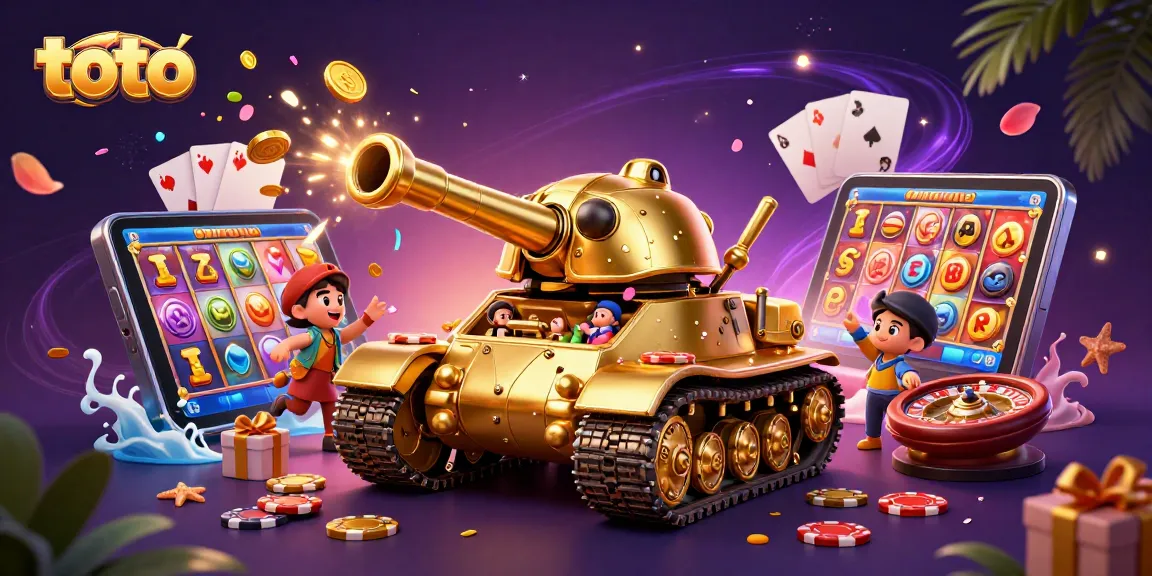 Menggulung taruhan dengan toto di dalam kasino mini, mengeluarkan koin berkilau dan perangkat permainan slot.