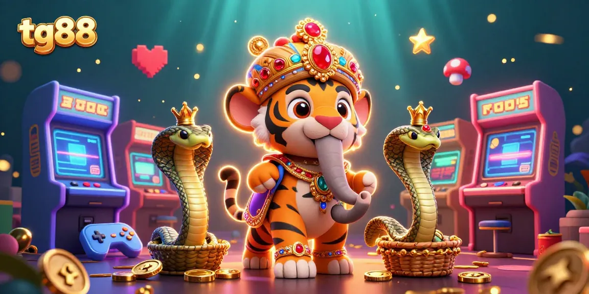 Exciting tg88 online casino games showcased with a 3D cartoon maharaja tiger riding an elephant, vibrant and colorful.