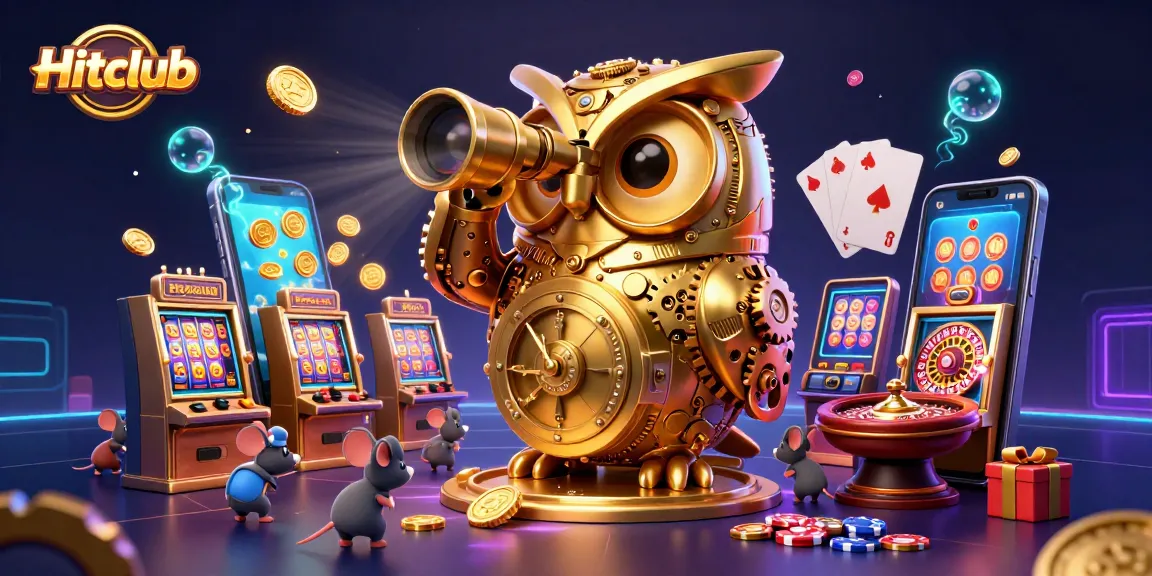 Experience the excitement of Hitclub with a lively casino scene featuring a golden owl, dynamic game elements, and immersive visuals.