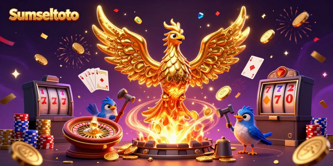 Experience the thrilling gaming world with sumseltoto, featuring a golden phoenix, coins, and premium casino elements.