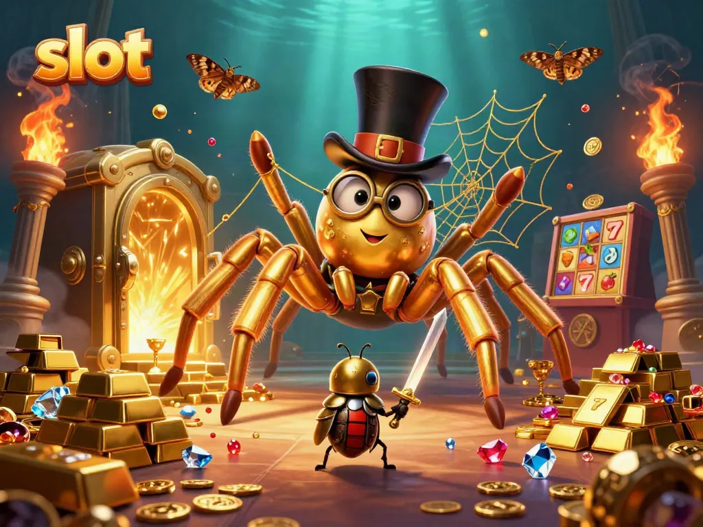 Engage with thrilling slot gaming, featuring vibrant golden elements and cartoon themes.