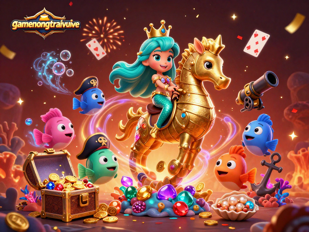 Engage in gamenongtraivuive with this vibrant 3D illustration featuring a magical underwater casino scene.