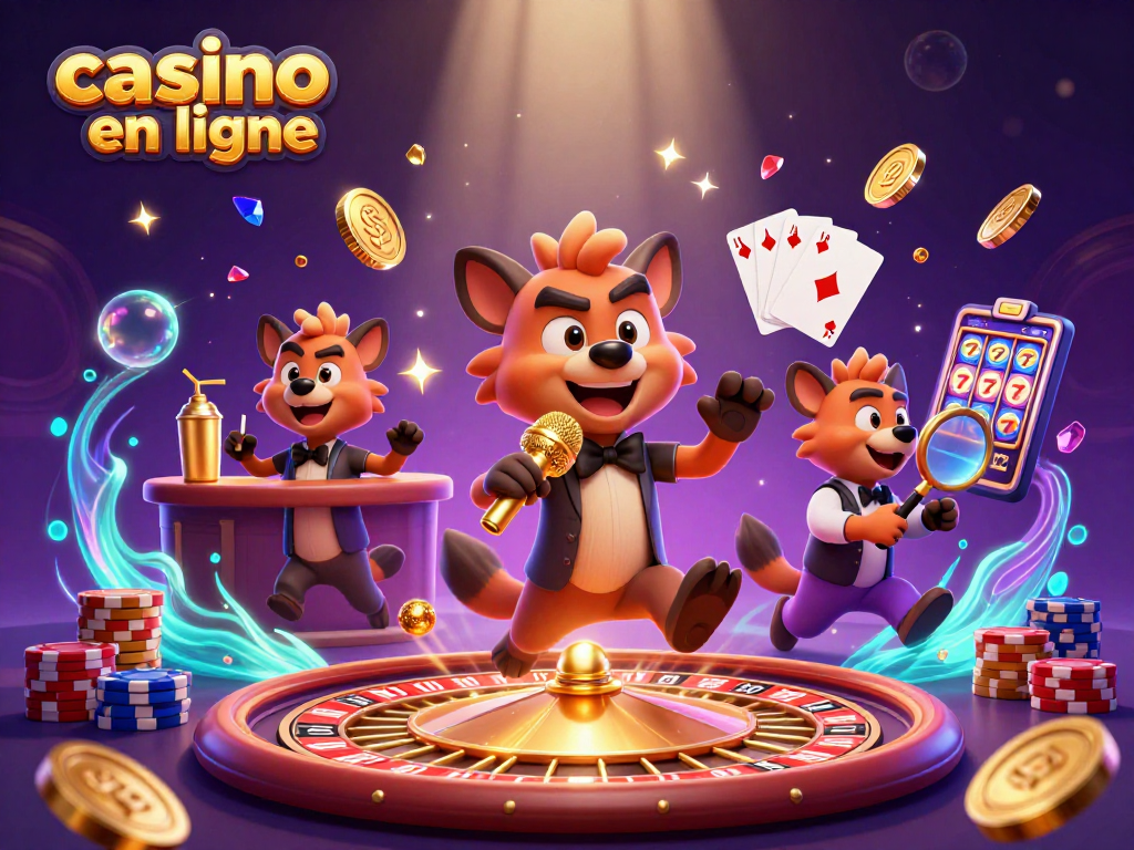 Profitez de l'excitation des jeux de casino en ligne avec des hyènes animées au bar et au micro.