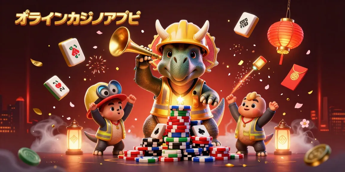 オンラインカジノ アプリで盛り上がる、トリケラトプスとパラサウロロフスの3Dイラスト