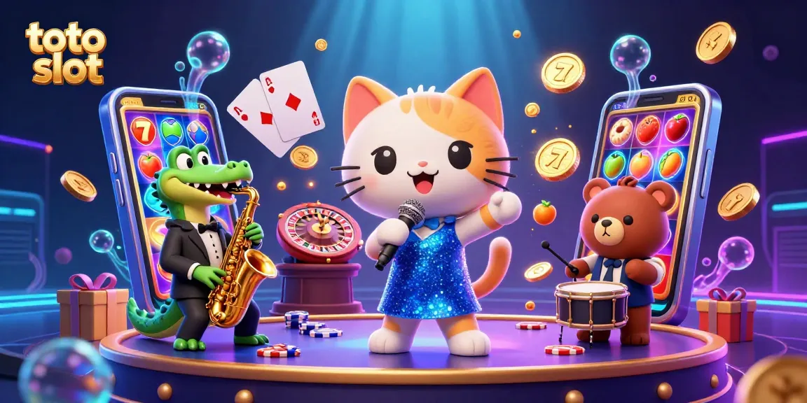 Spin reels and win with our dynamic toto slot scene featuring vibrant casino characters.