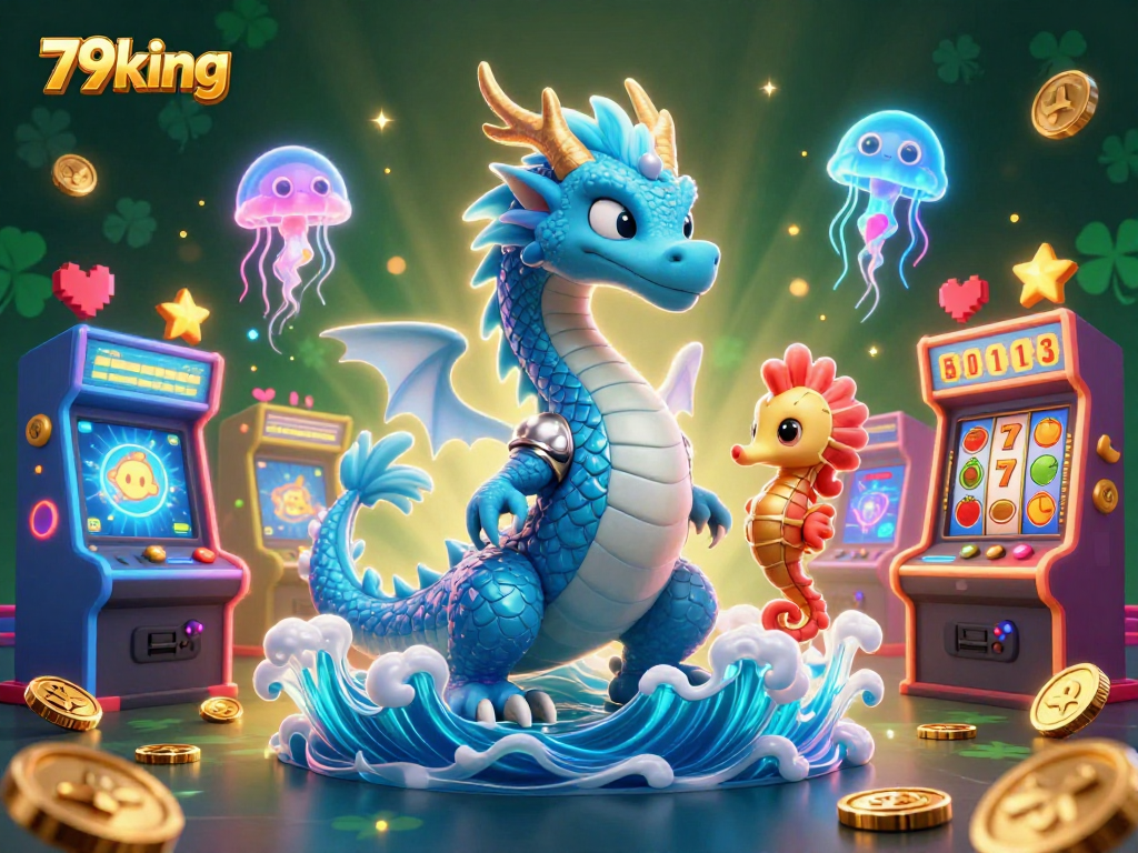 Engage with thrilling games at 79king, featuring a vibrant dragon and casino elements.
