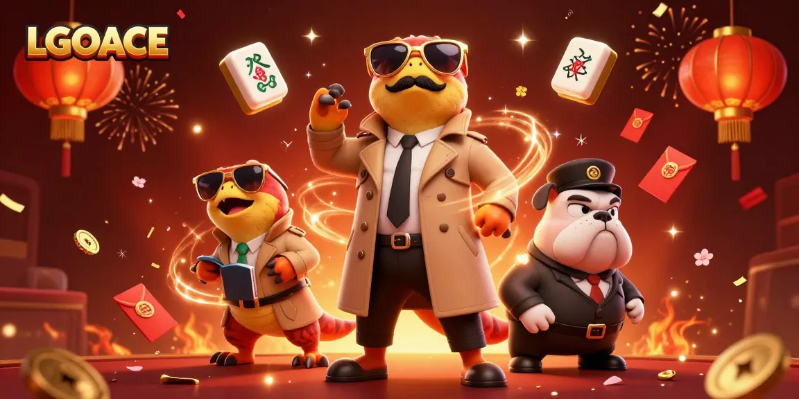 LGOACE's vibrant casino scene with entertaining raptors and a bulldog bouncer at a VIP lounge.