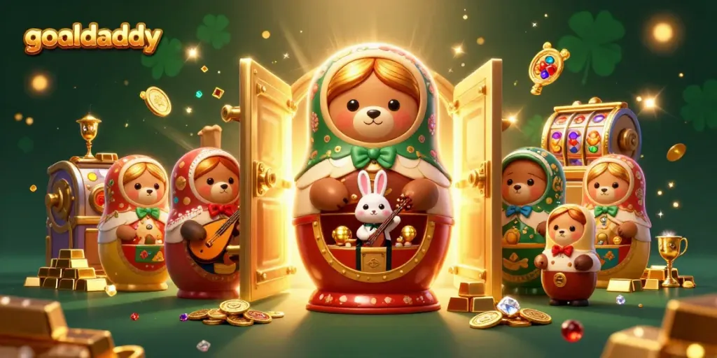 Experience goaldaddy's casino magic with bears in dealer outfits and treasure everywhere.