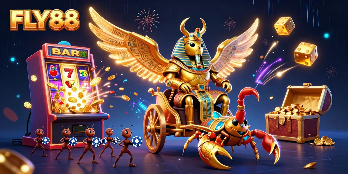 Experience thrilling jackpots with FLY88's captivating casino game scene featuring vibrant characters.