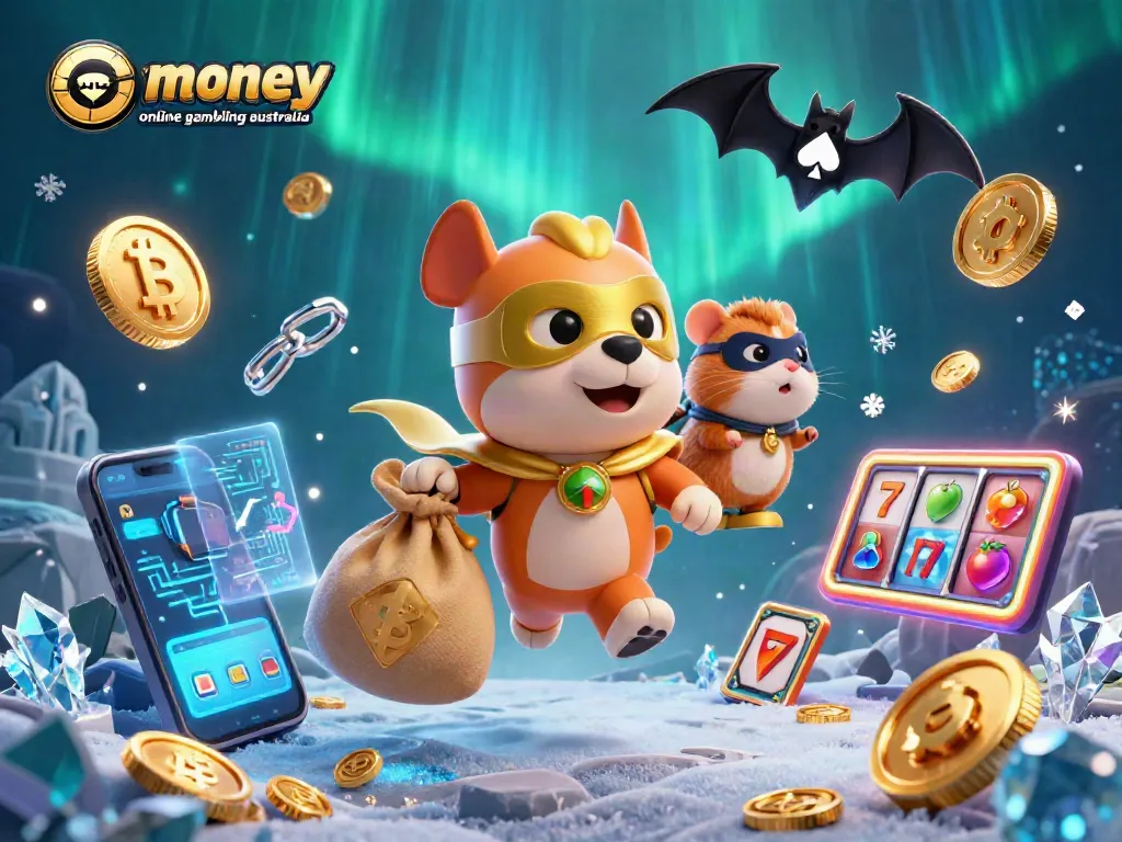 Experience real money online gambling Australia with a heroic dog and coins in an engaging 3D scene.