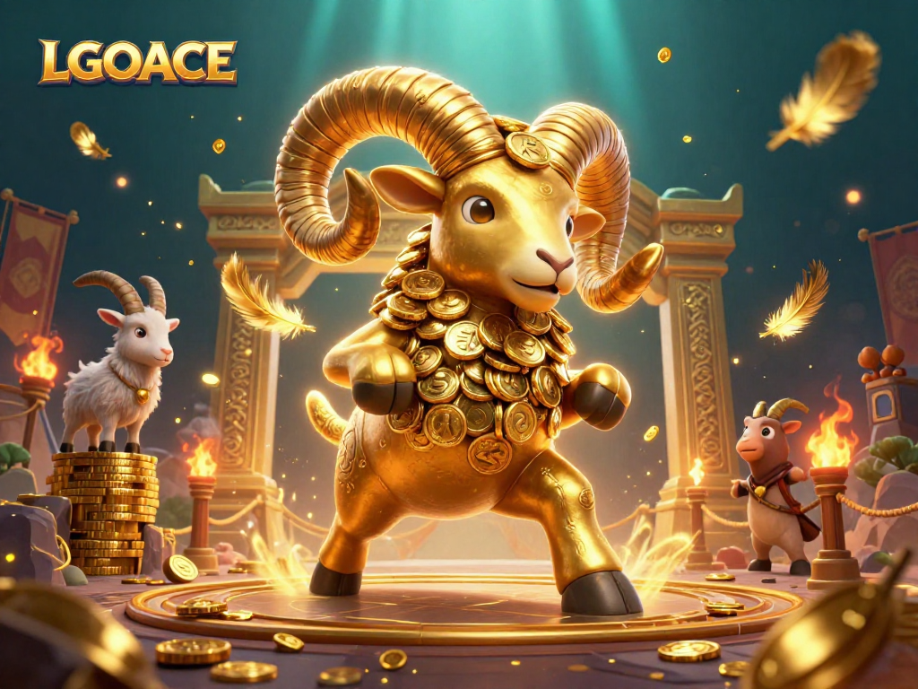 LGOACE showcases an epic charging ram in a vibrant casino-inspired arena, surrounded by gold.