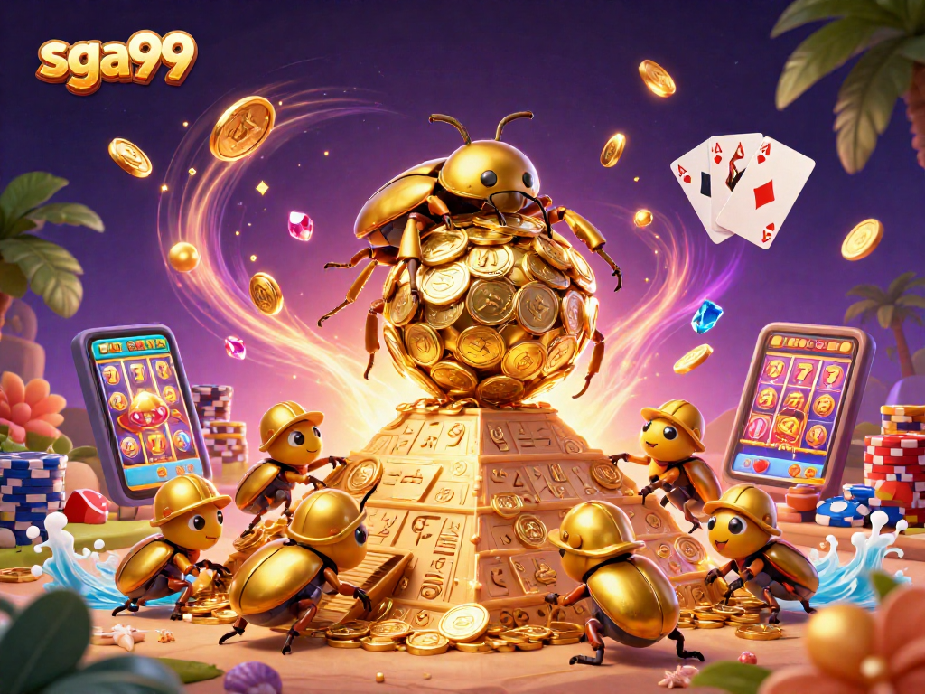 Experience thrilling gameplay at sga99 with vibrant casino illustrations of beetles and world-class elements.