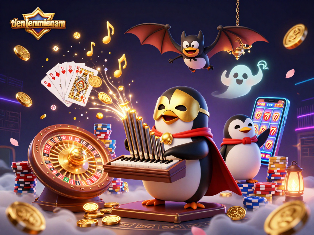 Experience thrilling gameplay at tienlenmiennam with vibrant characters amidst cascading coins and vibrant casino elements.