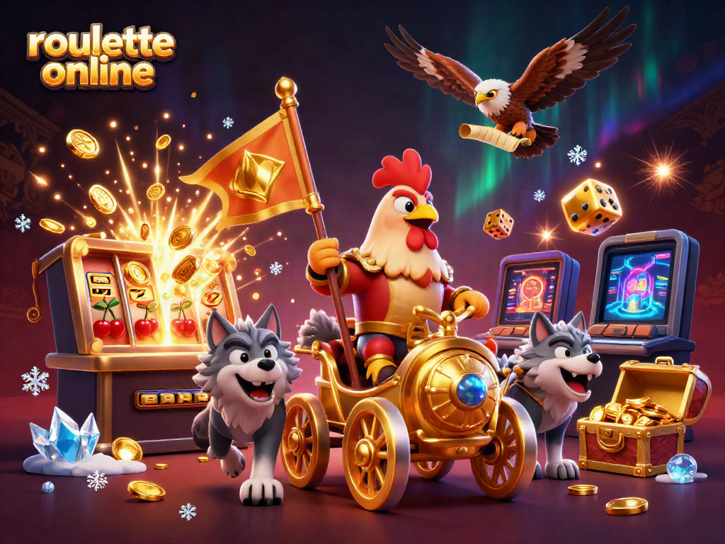 Experience the thrill of playing roullete online with vibrant casino elements and dynamic characters.