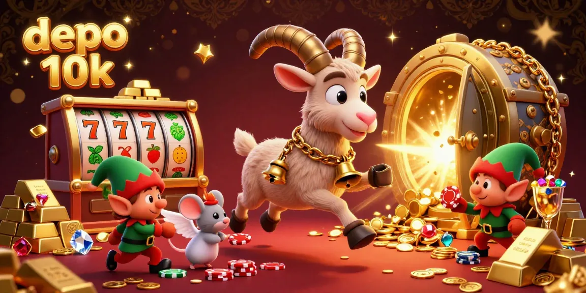 Engage with depo 10k slots in a festive casino scene featuring Krampus and playful characters.