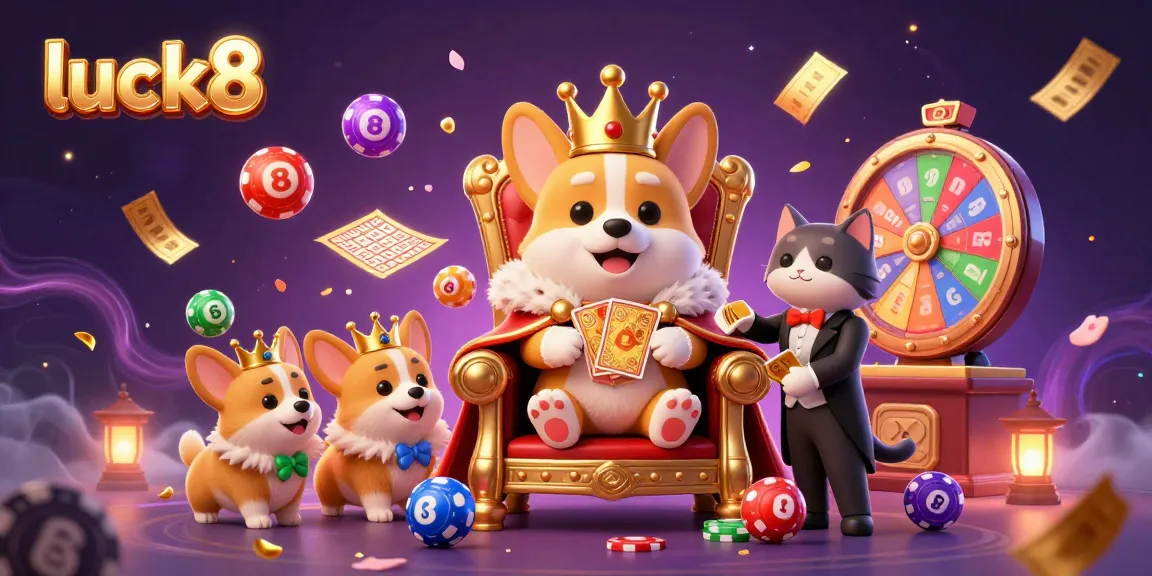 Engage with luck8 and enjoy vibrant lottery elements in a dynamic casino scene featuring playful characters.