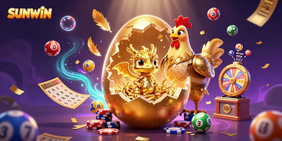 SUNWIN captivates players with a magical 3D illustration featuring a golden dragon and vibrant gambling elements.