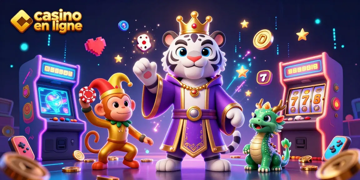 Découvrez le casino en ligne avec ce tigre 3D animé entouré de jeux et de paris.