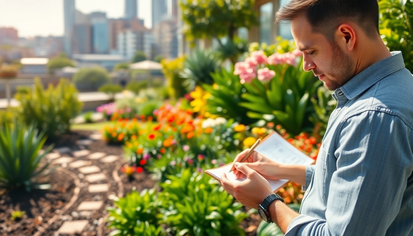 Landscaping Sydney professional designing a vibrant garden with plants and flowers.