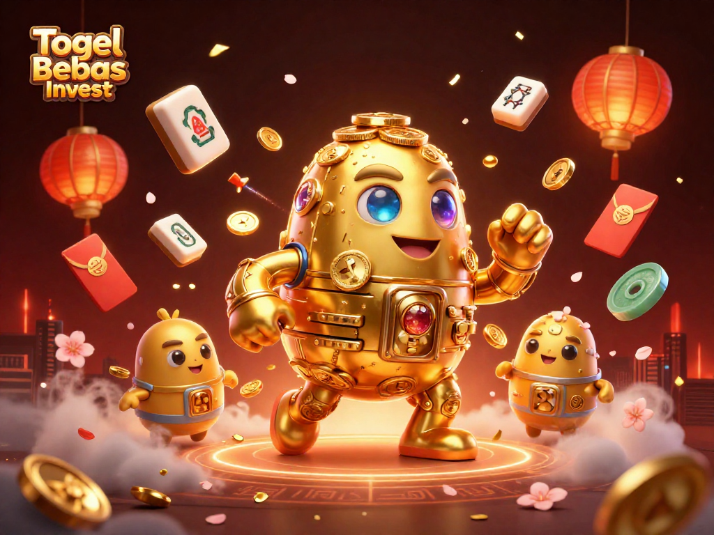 Togel Bebas Invest brings the thrill of ancient golden golems and vibrant casino elements to life in this rich illustration
