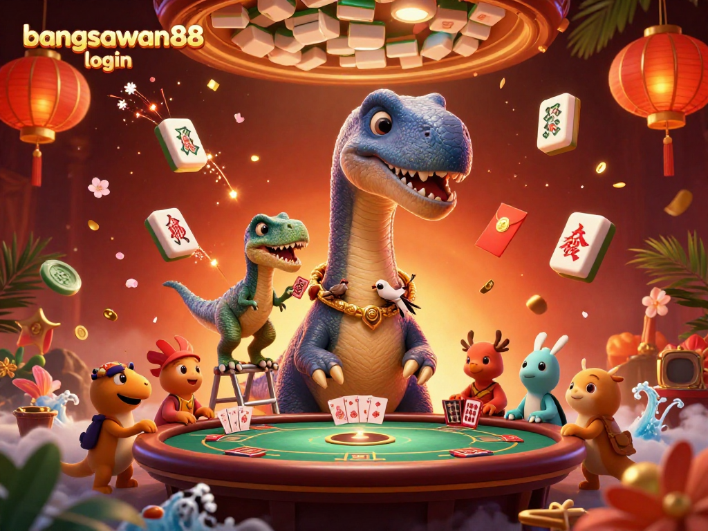 Engage with the vibrant scene showcasing bangsawan88 login, featuring characters amidst a lively casino atmosphere.