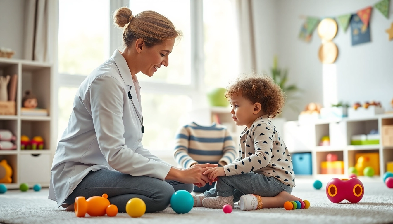 Child receiving Autism Therapy in a supportive therapy setting, engaging with a therapist.