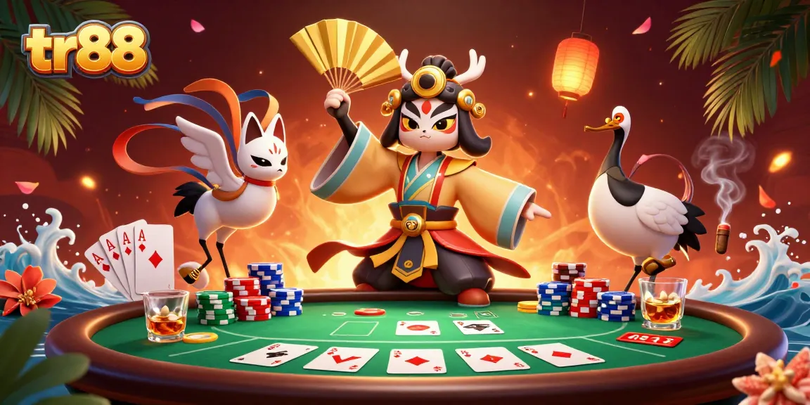 Experience dynamic gameplay at tr88 with a kabuki warrior and poker elements, invoking thrilling casino action.