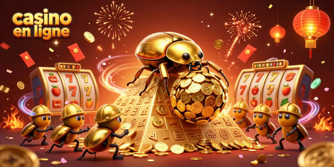 Jouez au casino en ligne avec des symboles chanceux et des pièces d'or tourbillonnantes sur une pyramide.